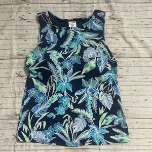 Lands End Womens Swim Top Adult S 4Dz  Blue Greens Floral High Neck Tankini Top